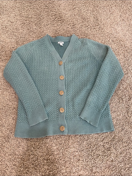 L.L. Bean Sweaters - L.L. Bean Women's Basketweave Seafoam Green Button-Front Textured Cardigan